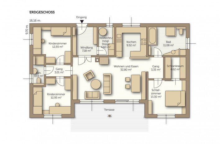 Fertighaus Bungalow Solido - Grundriss